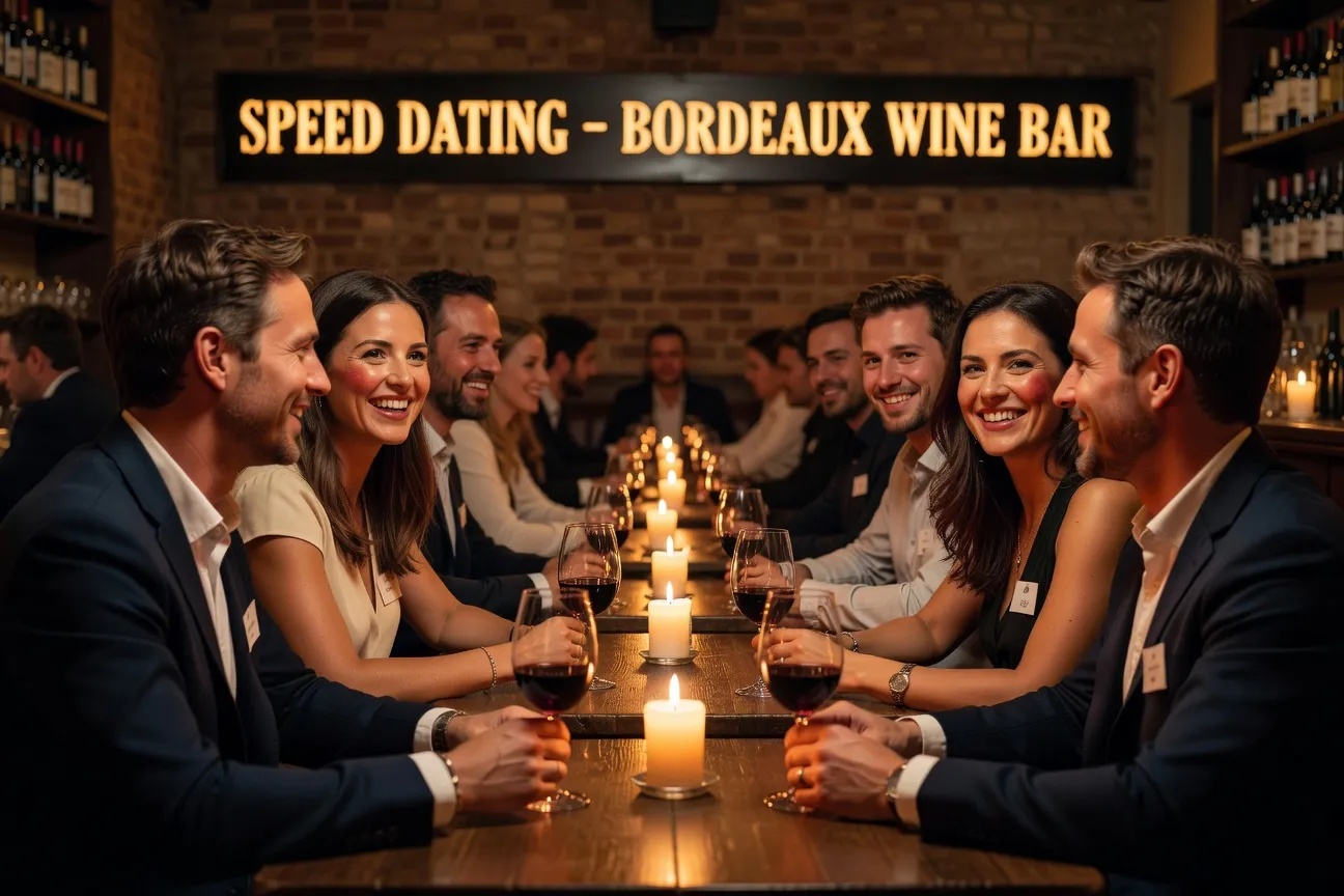 Speed dating dans un bar à vins de Bordeaux, ambiance chaleureuse