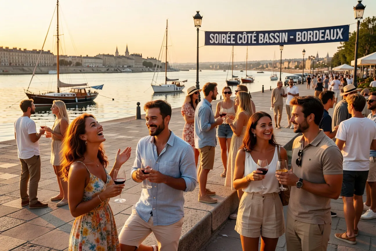 Jeunes célibataires lors d'un événement outdoor à Bordeaux, ambiance estivale